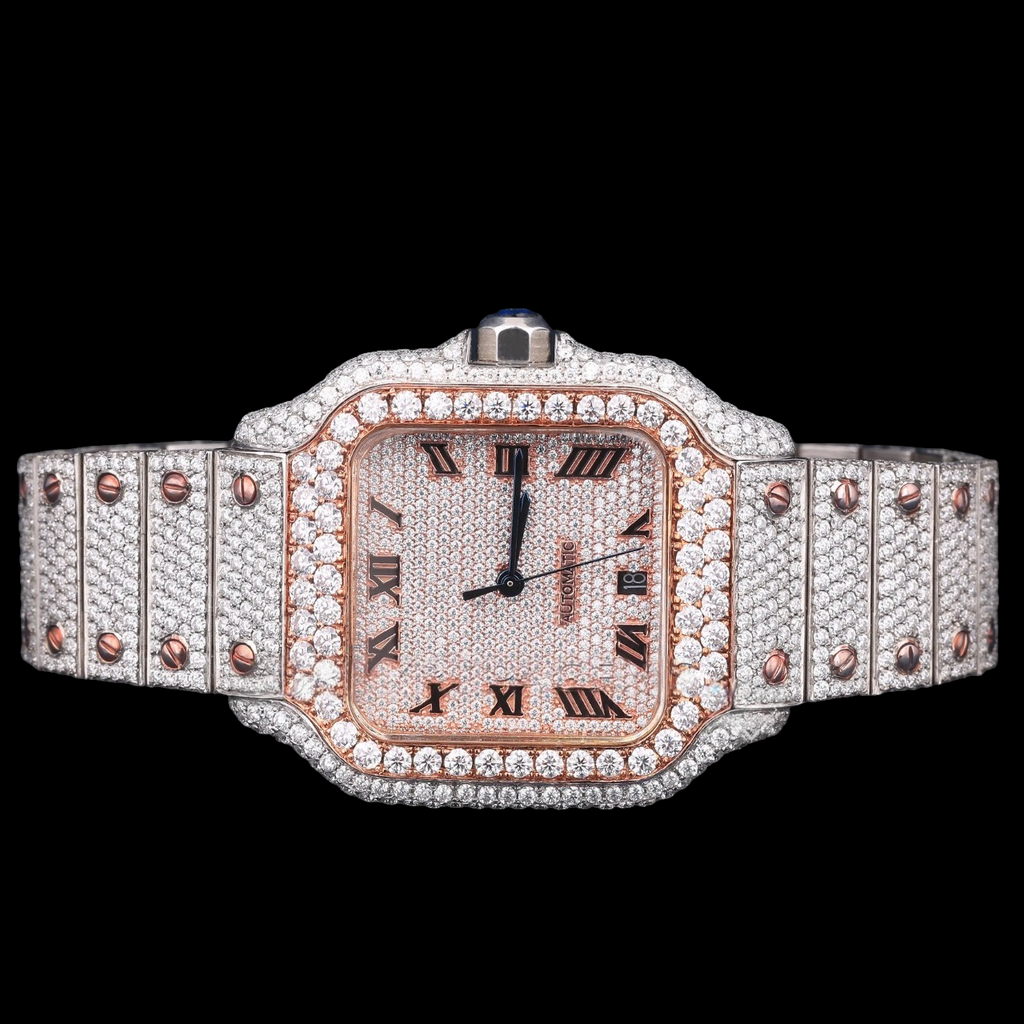 Luxury Rose Gold Thorn Moissanite Automatic Watch VVS1 D Color Fully Iced Out