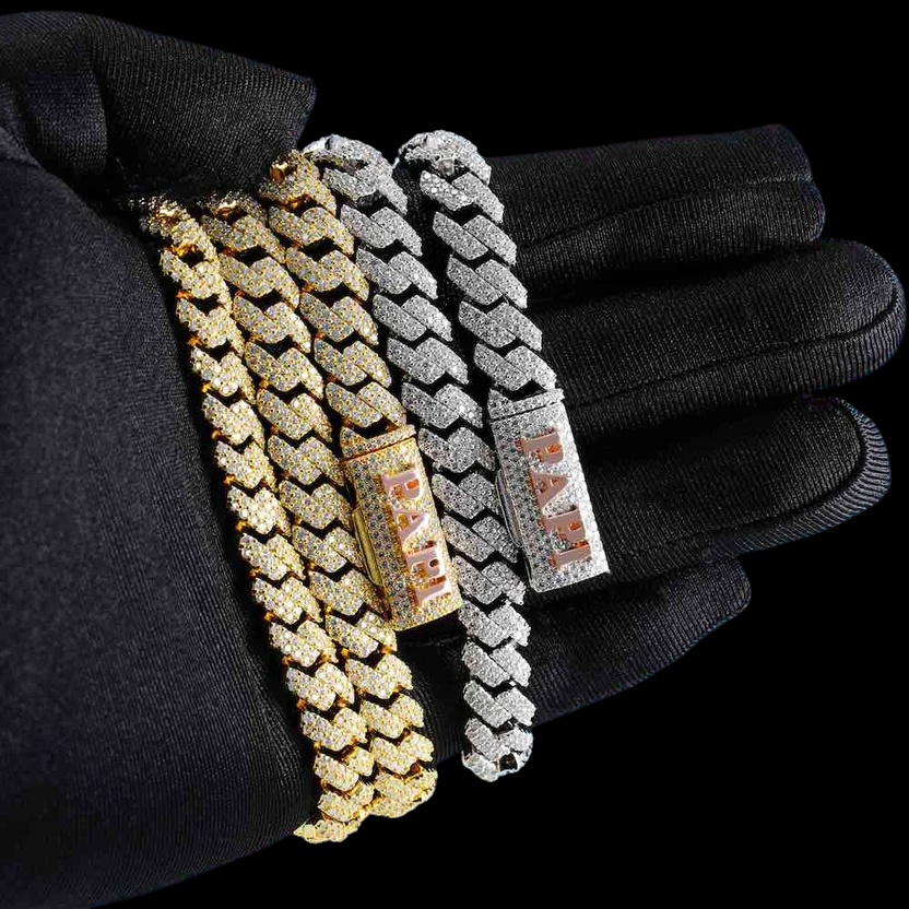 10MM Yellow Gold Fully Iced Pave Cuban Link VVS1 D Color Moissanite Chain 925 Sterling Silver