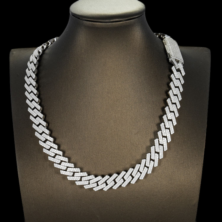 18MM Fully Iced Pave Cuban Link VVS1 D Color Moissanite Chain 925 Sterling Silver