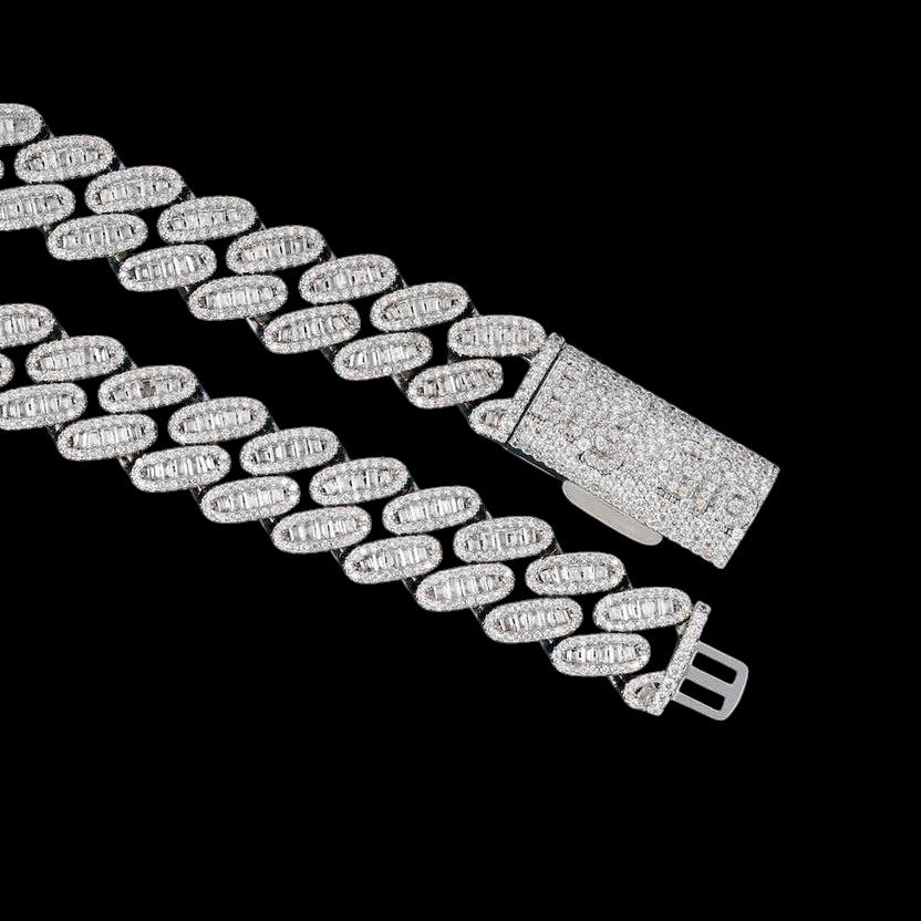 16MM Triple Row Baguette VVS Moissanite Link Chain 925 Sterling Silver