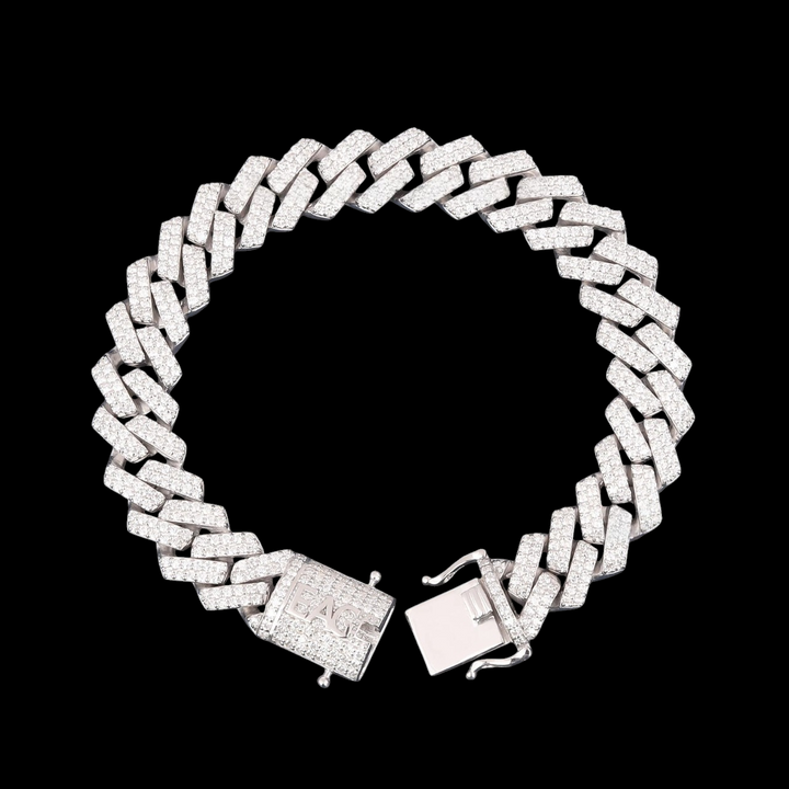 Silver Custom PEACE Moissanite Cuban Bracelet VVS1 Fully Iced Out