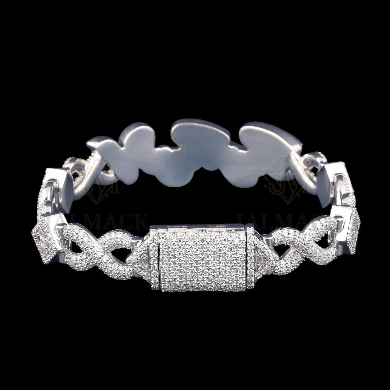 Silver Iced-Out Script Moissanite Link Bracelet VVS1