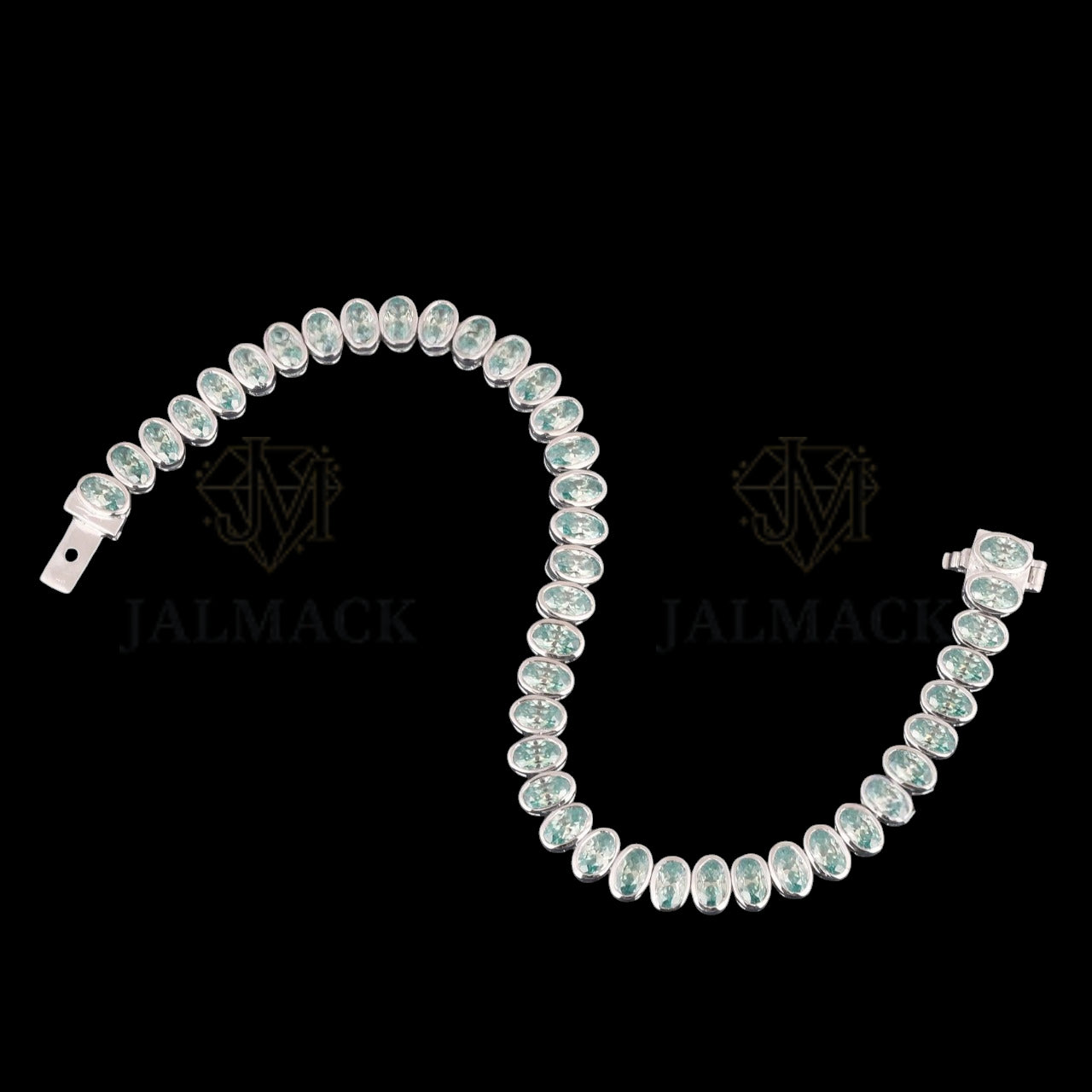 Light Blue Oval Cut Moissanite Bezel Tennis Bracelet 925 Silver