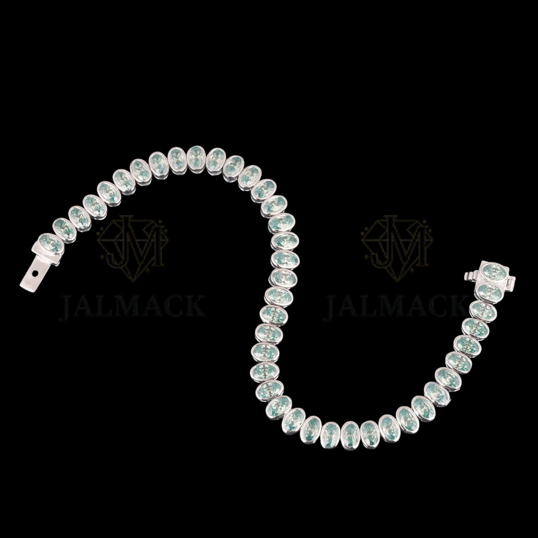 Light Blue Oval Cut Moissanite Bezel Tennis Bracelet 925 Silver
