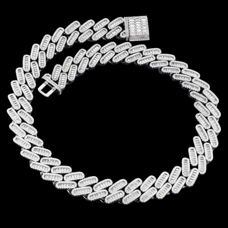 18MM 925 Silver Sparkling Miami Baguette Stone With Moissanite Cuban Link Chain For Jewelry