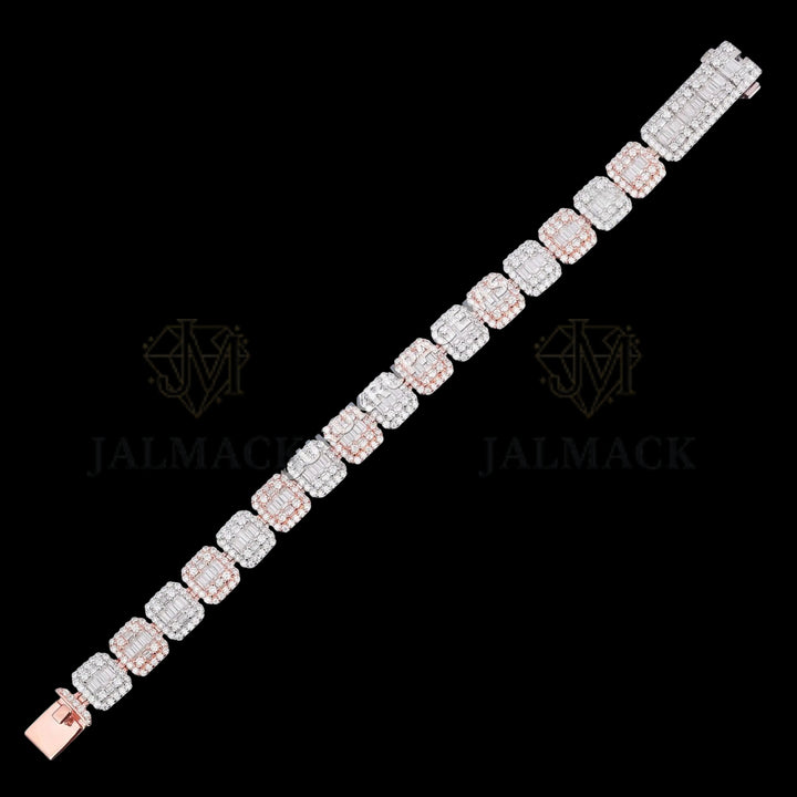 Two-Tone Baguette Halo Moissanite Link Bracelet VVS1