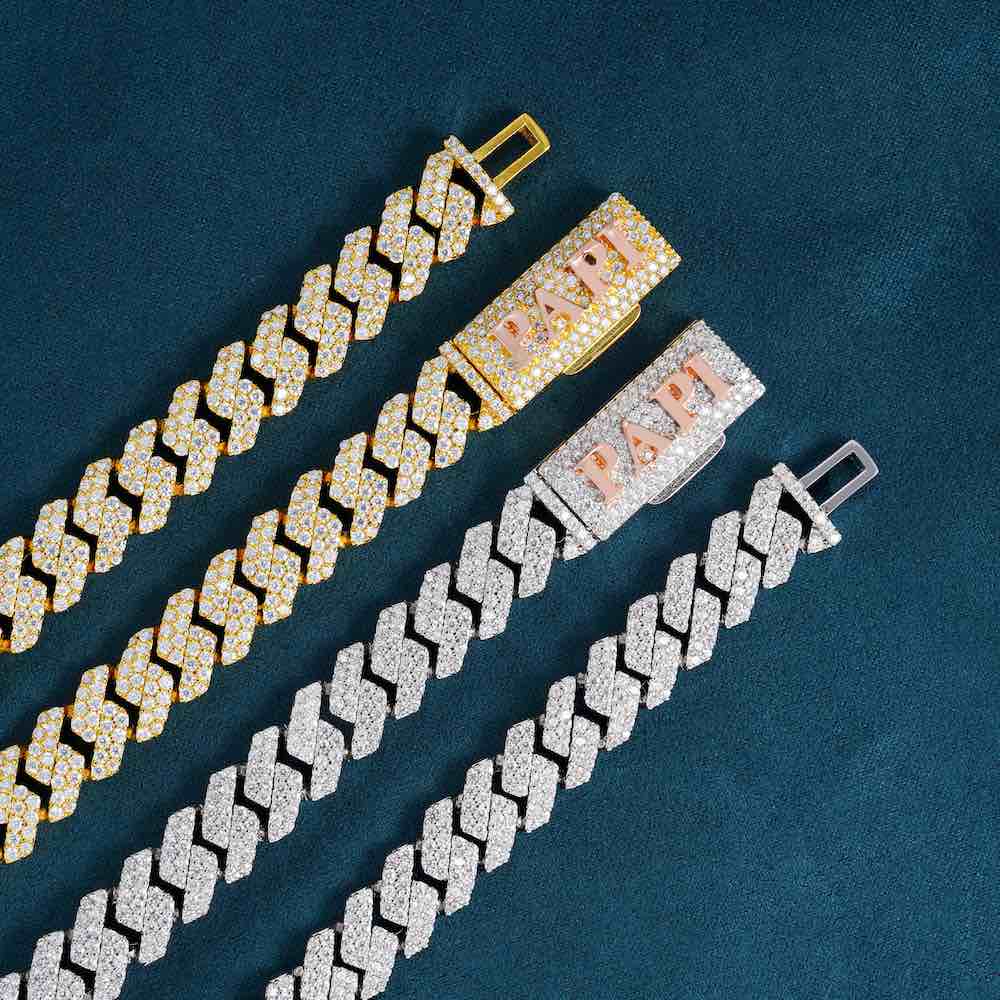 10MM Yellow Gold Fully Iced Pave Cuban Link VVS1 D Color Moissanite Chain 925 Sterling Silver
