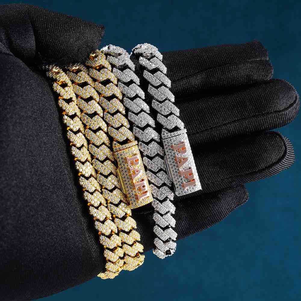 10MM Yellow Gold Fully Iced Pave Cuban Link VVS1 D Color Moissanite Chain 925 Sterling Silver