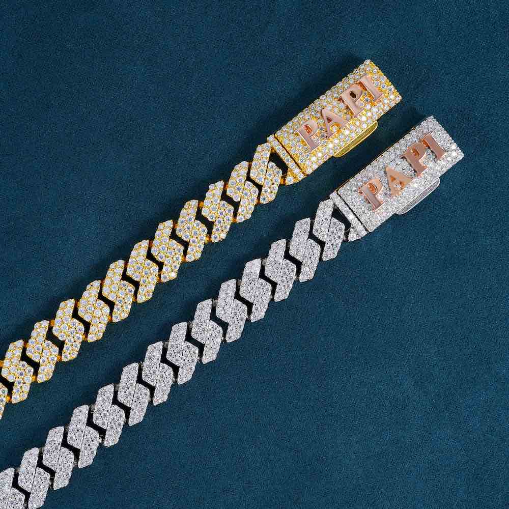 10MM Yellow Gold Fully Iced Pave Cuban Link VVS1 D Color Moissanite Chain 925 Sterling Silver
