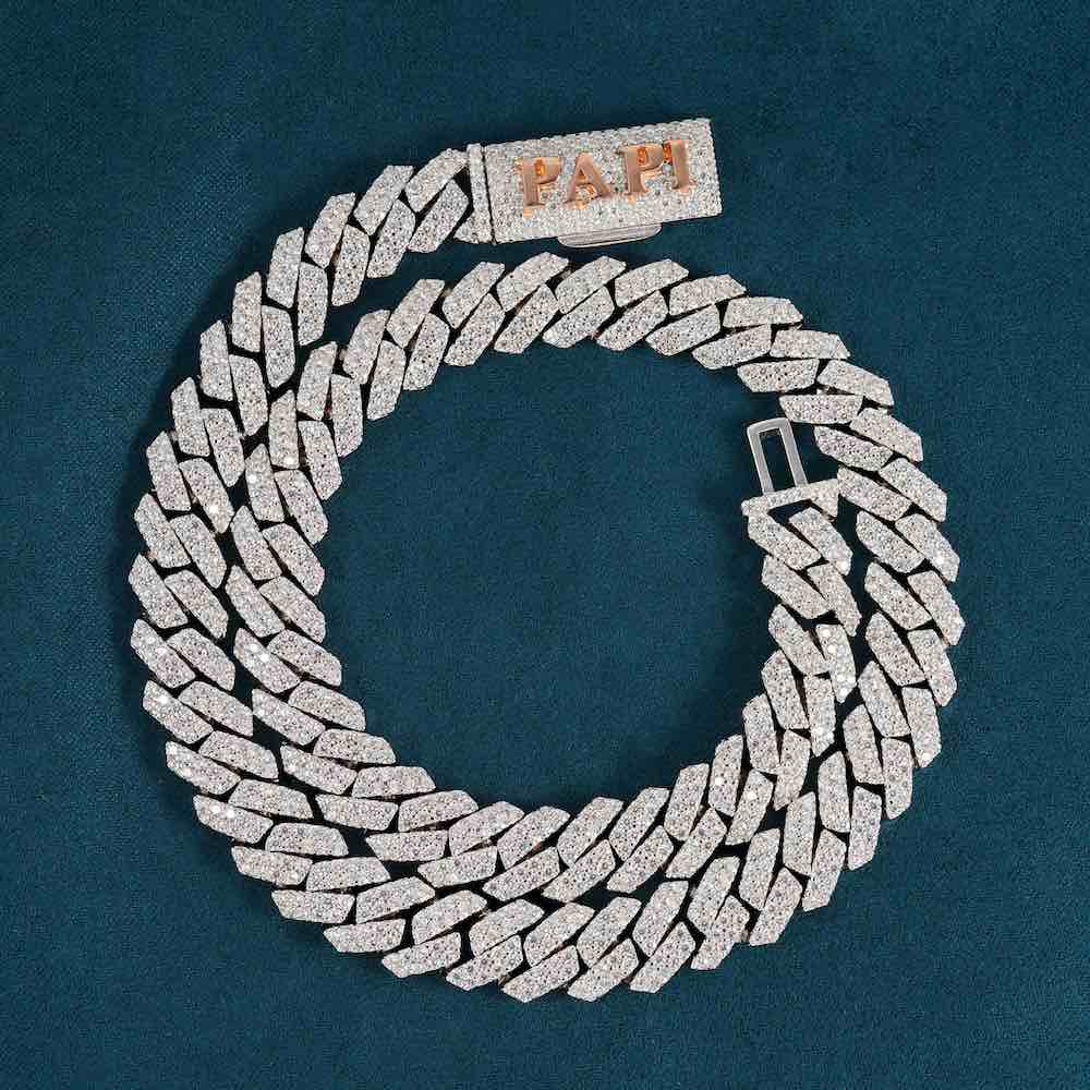 10MM Yellow Gold Fully Iced Pave Cuban Link VVS1 D Color Moissanite Chain 925 Sterling Silver