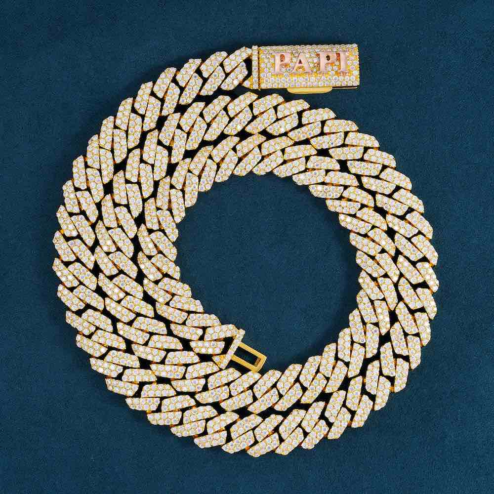 10MM Yellow Gold Fully Iced Pave Cuban Link VVS1 D Color Moissanite Chain 925 Sterling Silver