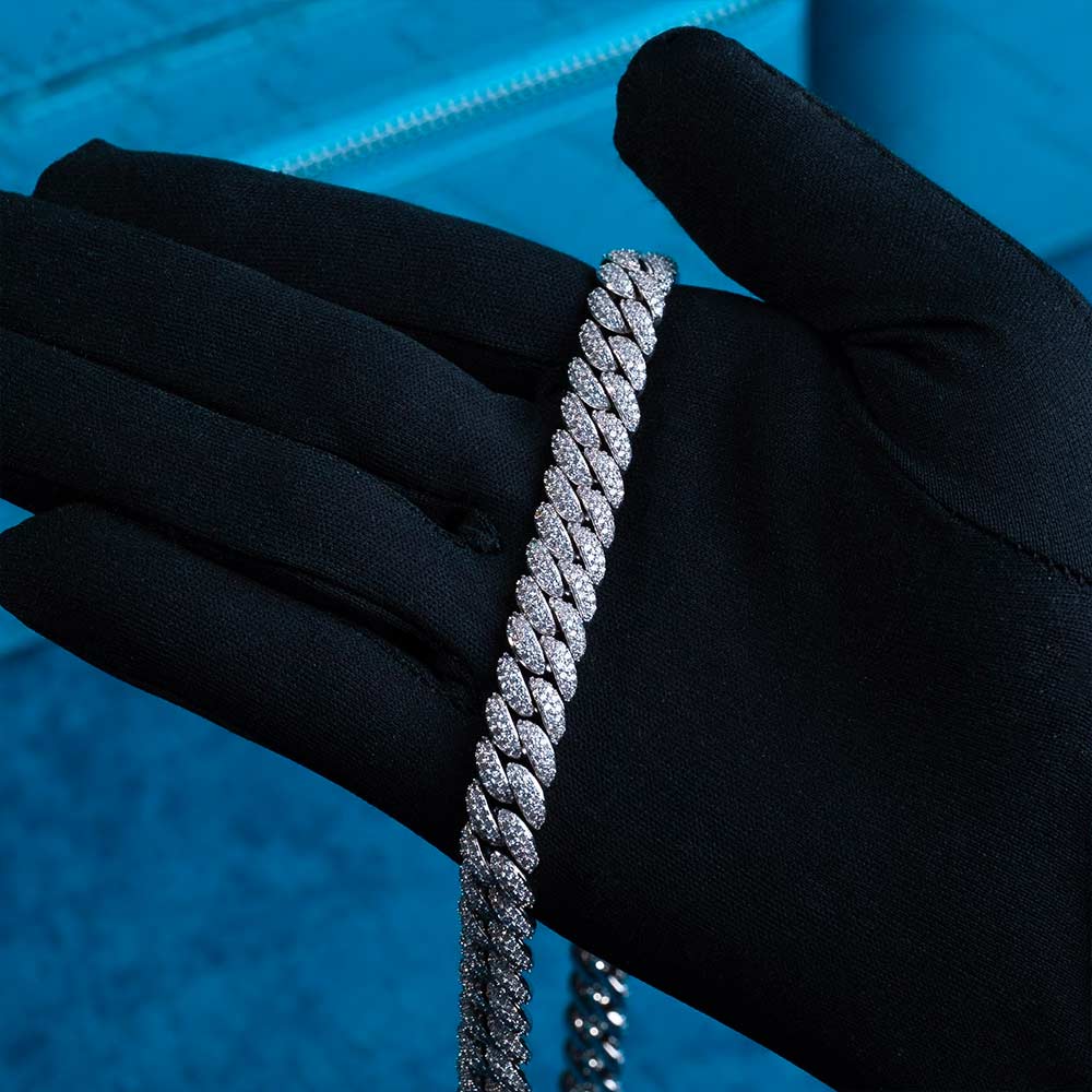 10MM Fully Iced Cuban Link VVS1 D Color Moissanite Chain 925 Sterling Silver