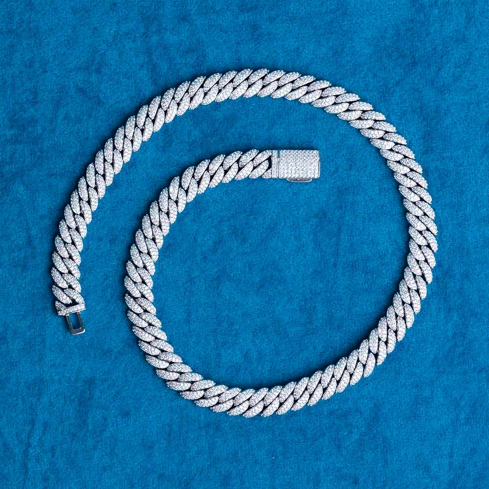 10MM Fully Iced Cuban Link VVS1 D Color Moissanite Chain 925 Sterling Silver