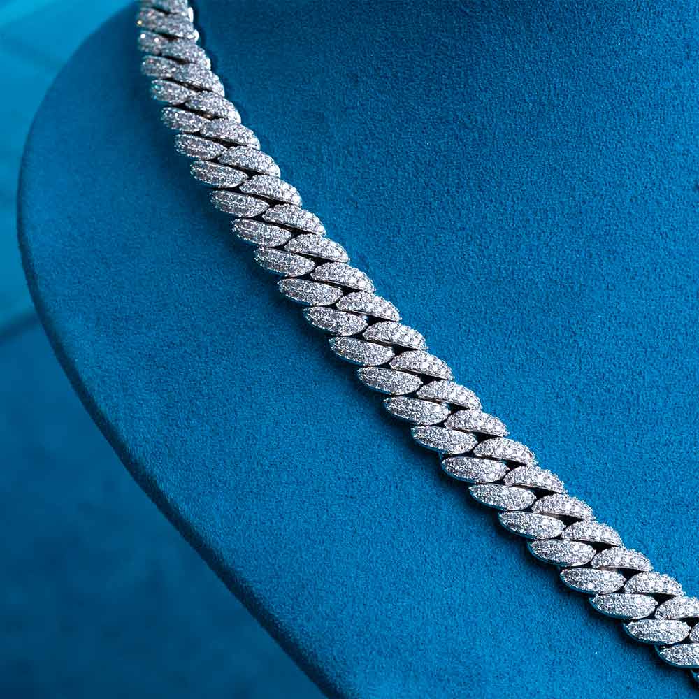 10MM Fully Iced Cuban Link VVS1 D Color Moissanite Chain 925 Sterling Silver