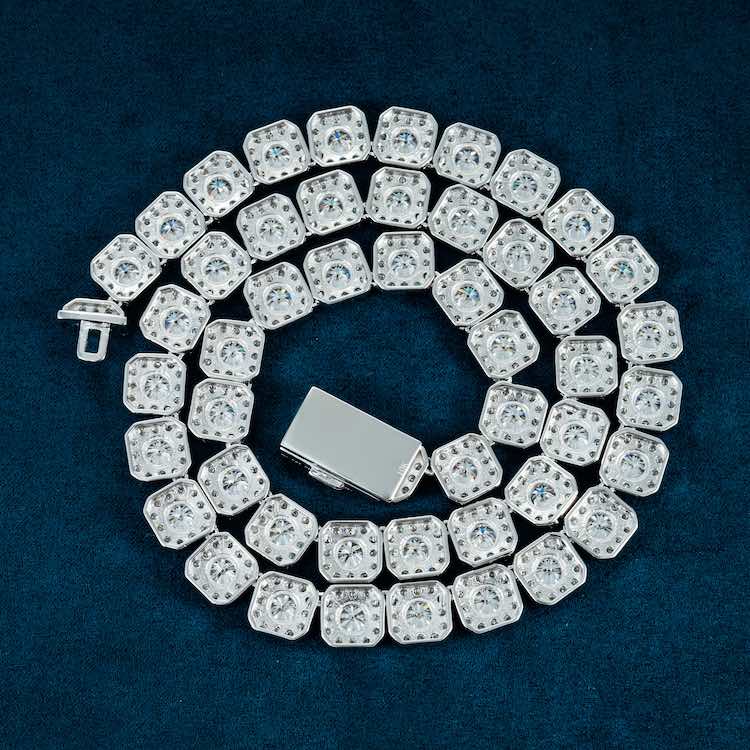 10MM Round Halo Setting Moissanite Diamond Hip hop Chain