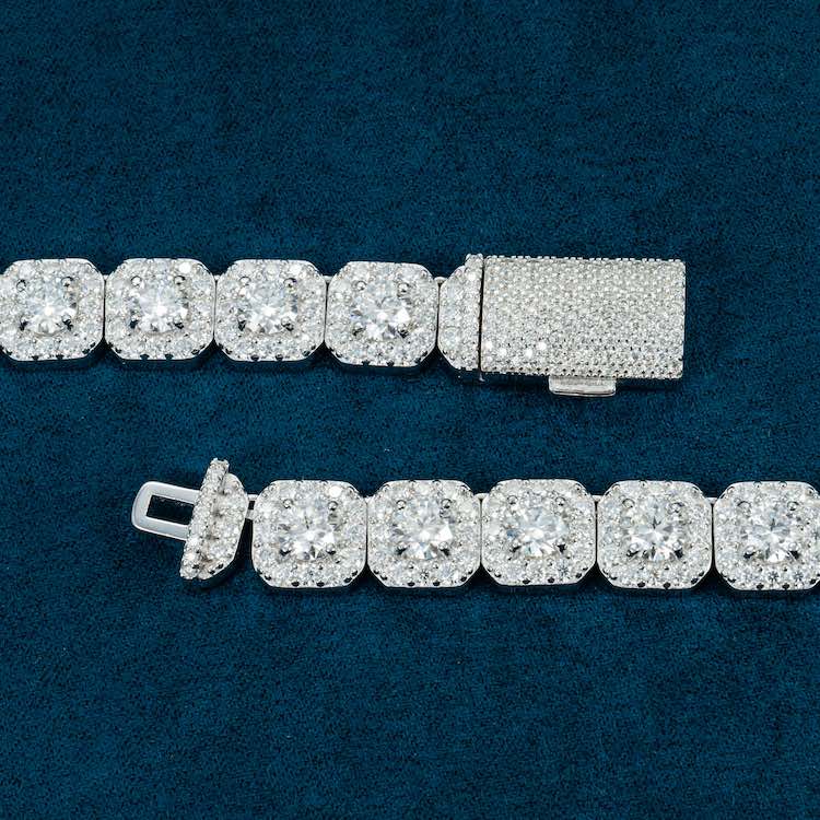 10MM Round Halo Setting Moissanite Diamond Hip hop Chain