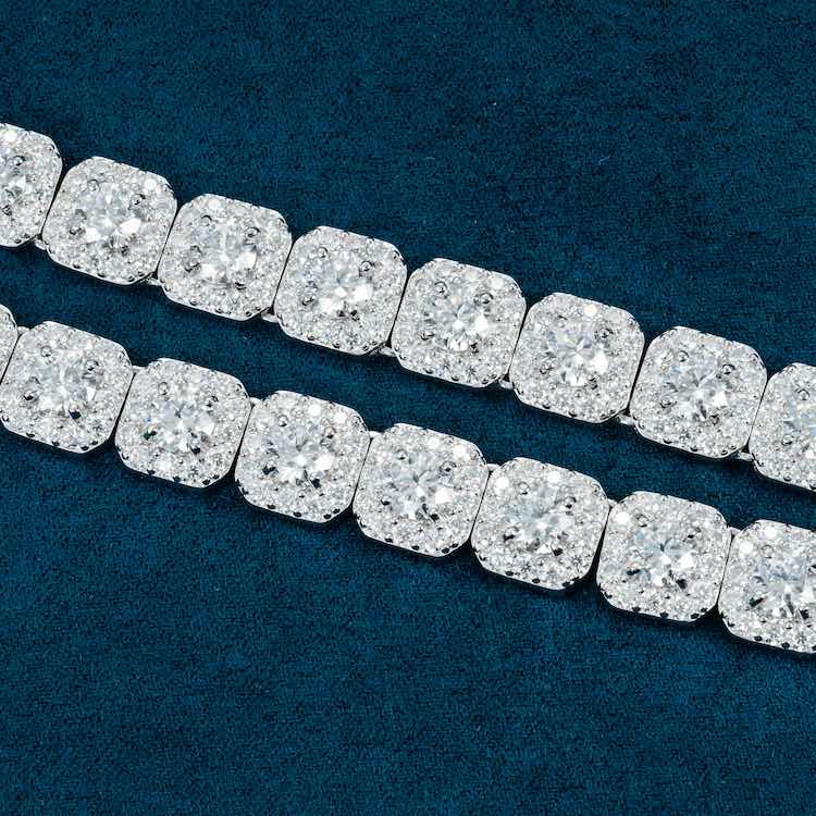 10MM Round Halo Setting Moissanite Diamond Hip hop Chain