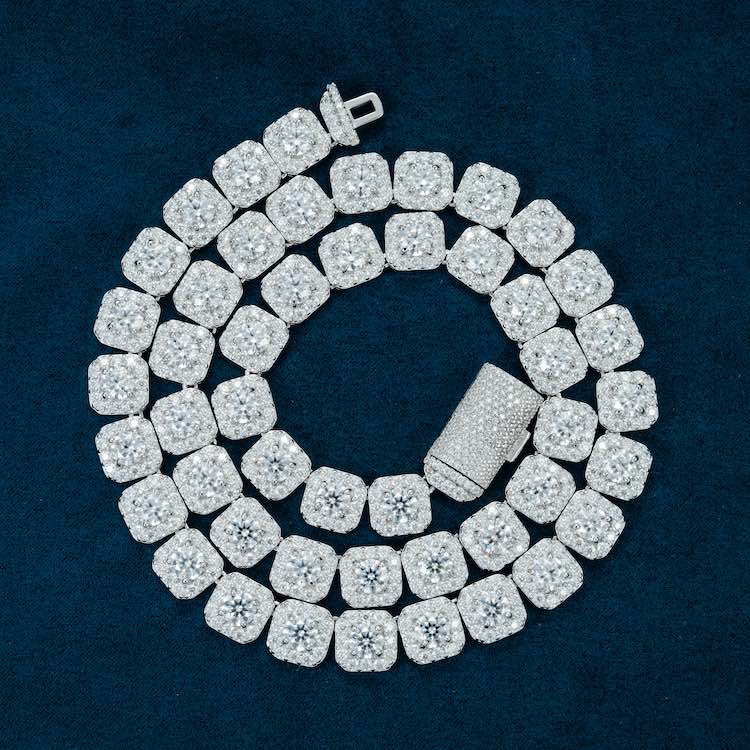 10MM Round Halo Setting Moissanite Diamond Hip hop Chain