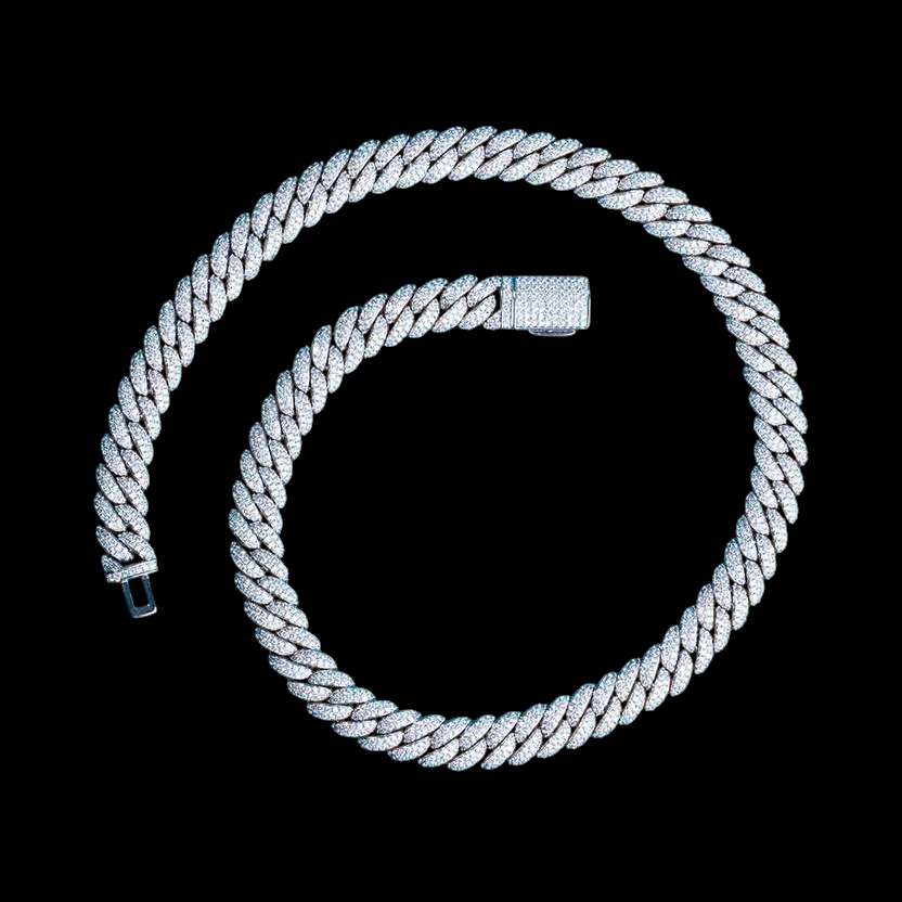 10MM Fully Iced Cuban Link VVS1 D Color Moissanite Chain 925 Sterling Silver