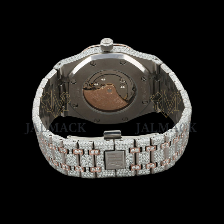 Rose Gold Dial Arabic Letter Round-Cut Moissanite Watch