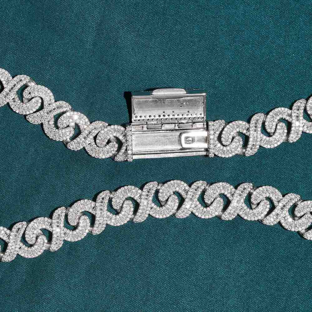 12MM Sterling Silver Baguette Moissanite Cuban Link Chain For Men's Fashion