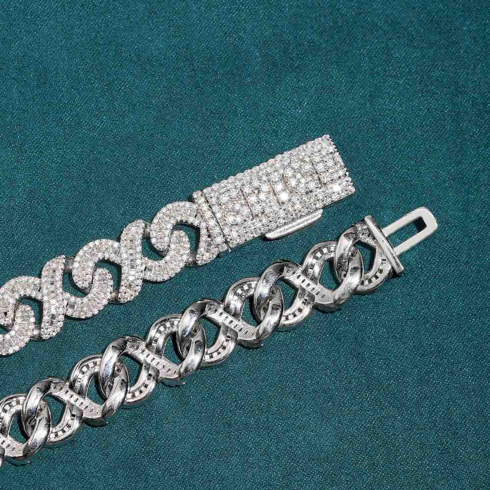 12MM Sterling Silver Baguette Moissanite Cuban Link Chain For Men's Fashion