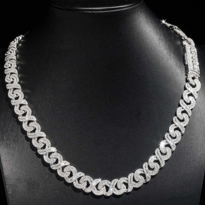 12MM Sterling Silver Baguette Moissanite Cuban Link Chain For Men's Fashion