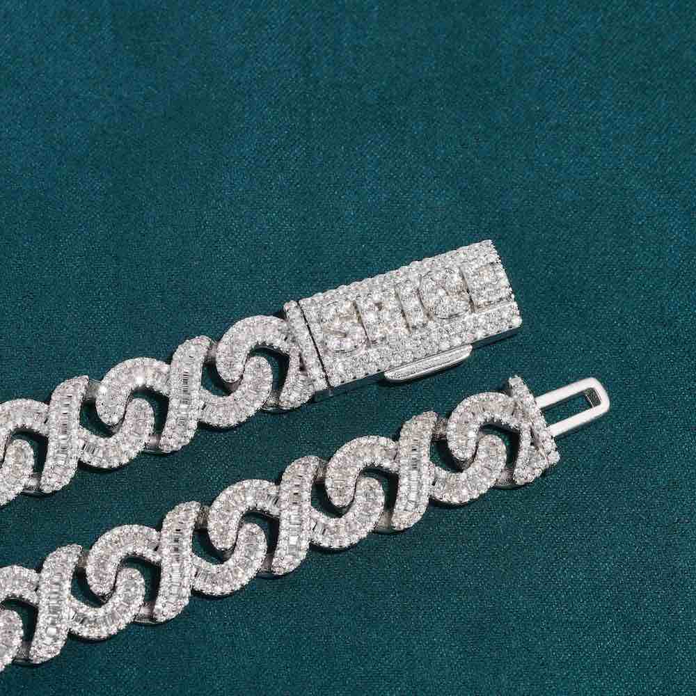 12MM Sterling Silver Baguette Moissanite Cuban Link Chain For Men's Fashion