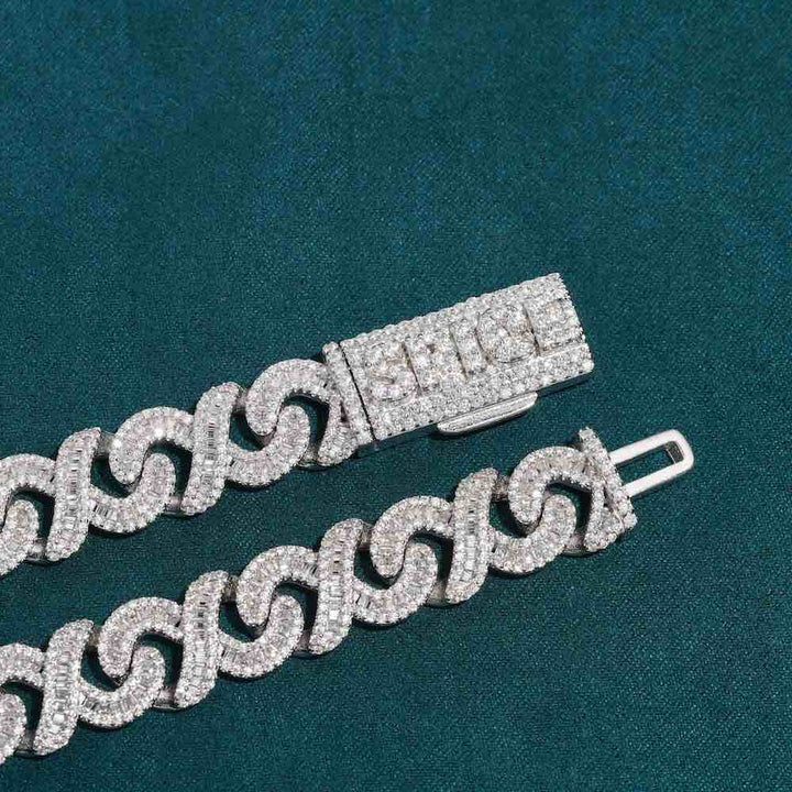 12MM Sterling Silver Baguette Moissanite Cuban Link Chain For Men's Fashion