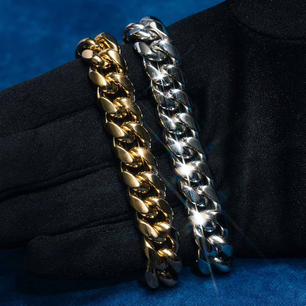12MM Solitaire Yellow Gold Plated Moissanite Cuban Link Chain