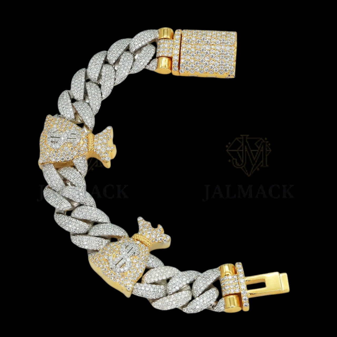 Two-Tone Money Bag Moissanite Cuban Bracelet Fully Iced Out