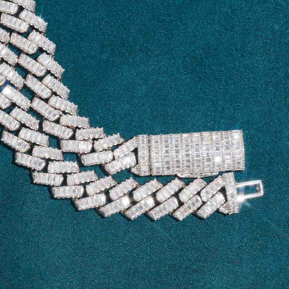 13MM Baguette VVS Moissanite Cuban Link Chain 925 Sterling Silver
