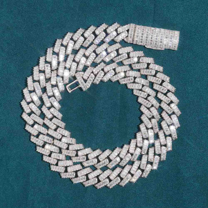 13MM Baguette VVS Moissanite Cuban Link Chain 925 Sterling Silver