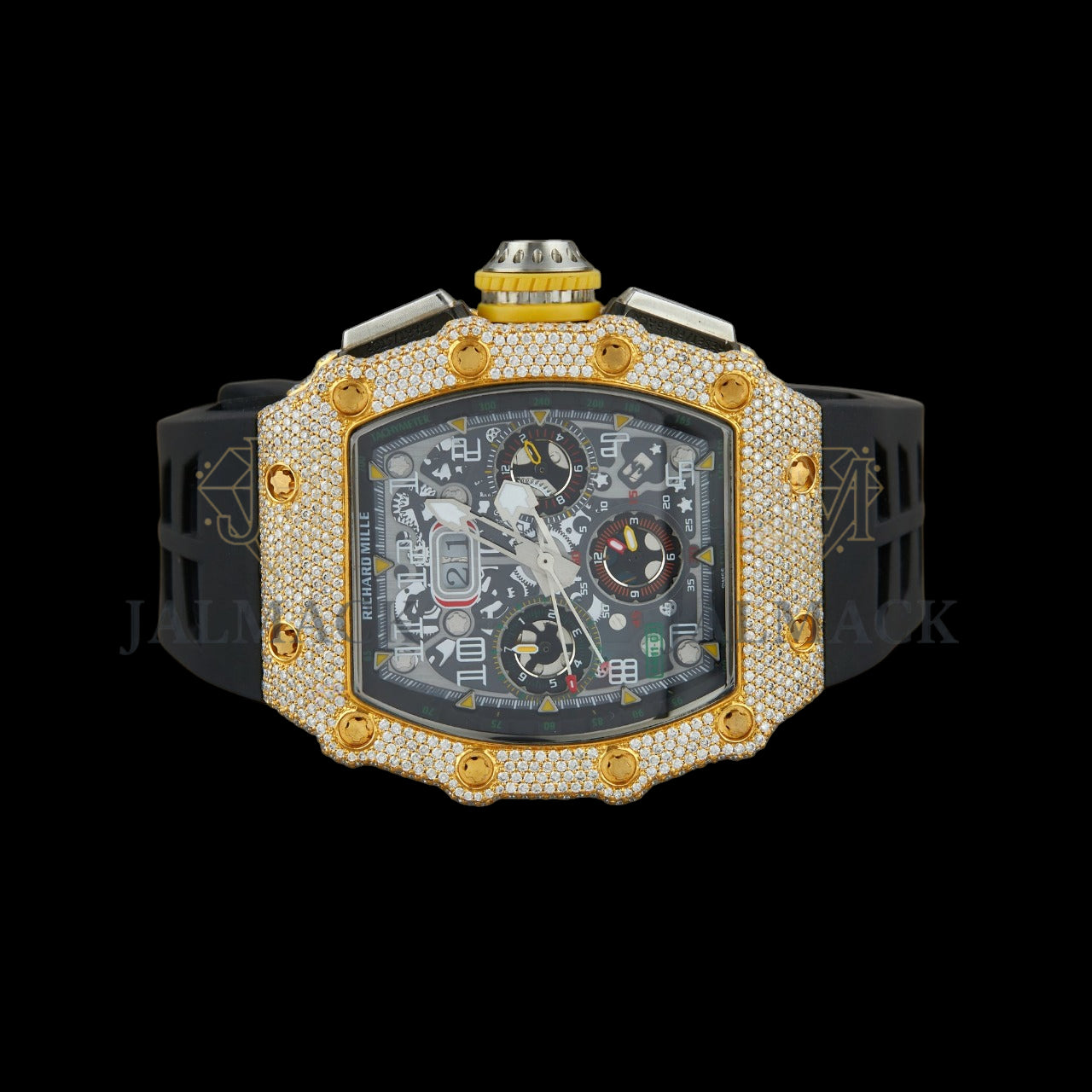 Black Dial Arabic Numeral Round-Cut Moissanite Chronograph Watch