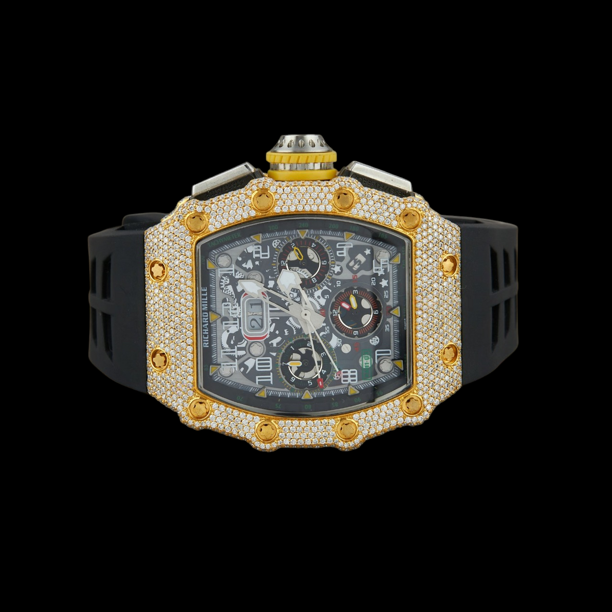 Black Dial Arabic Numeral Round-Cut Moissanite Chronograph Watch