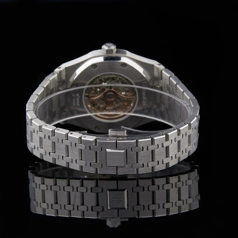 Black Skeleton Dial Baton-Marker Round-Cut Moissanite Watch