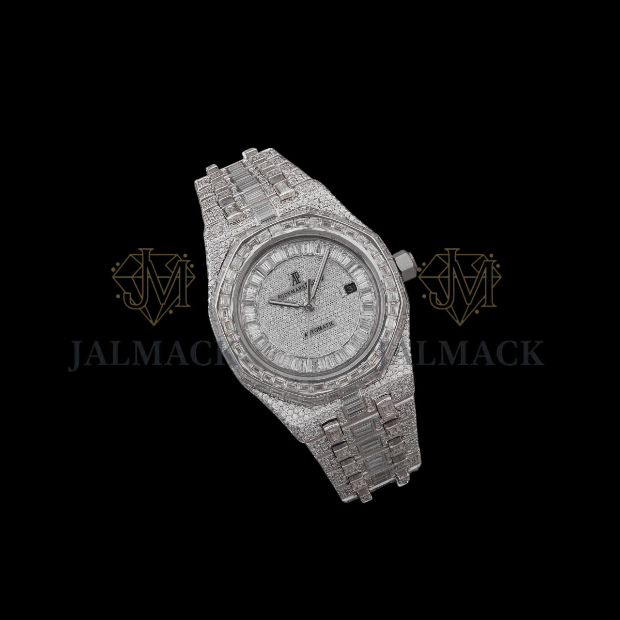 Silver Dial Monogram Letter Baguette & Round Moissanite Watch