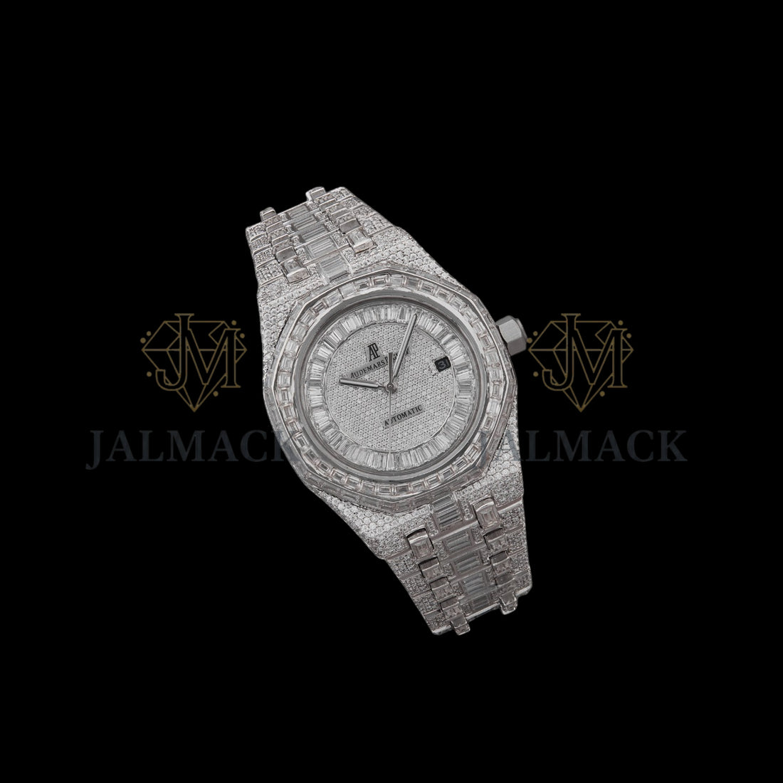 Silver Dial Monogram Letter Baguette & Round Moissanite Watch
