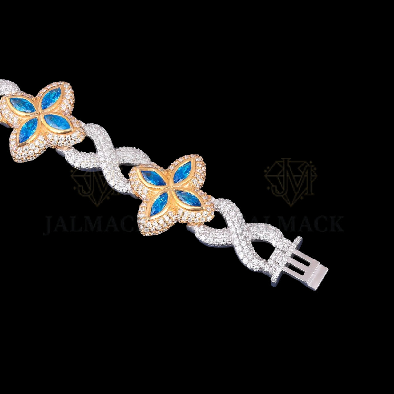 Two-Tone Blue Marquise Floral Moissanite Bracelet VVS1