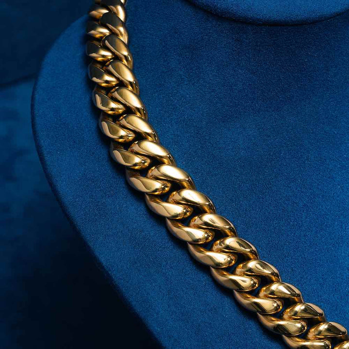 14MM Sparkling Silver in Moissanite Cuban Link Chain With Yellow Gold Plated