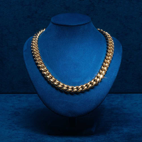 14MM Sparkling Silver in Moissanite Cuban Link Chain With Yellow Gold Plated