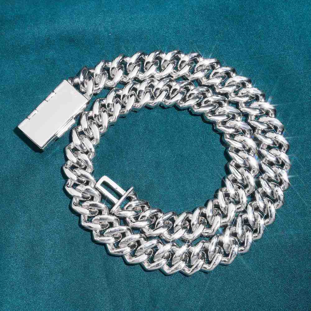 15MM Baguette Pave Cuban Link VVS1 Moissanite Chain 925 Sterling Silver