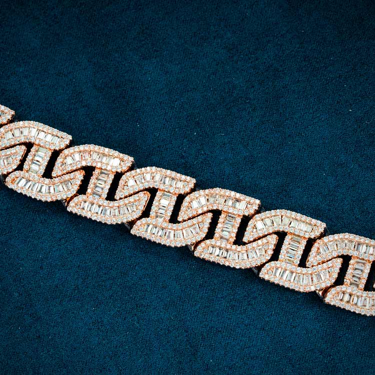 14MM Rose Gold VVS1 Moissanite Cuban Link Bracelet 925 Sterling Silver Iced Out Hip Hop Bracelet