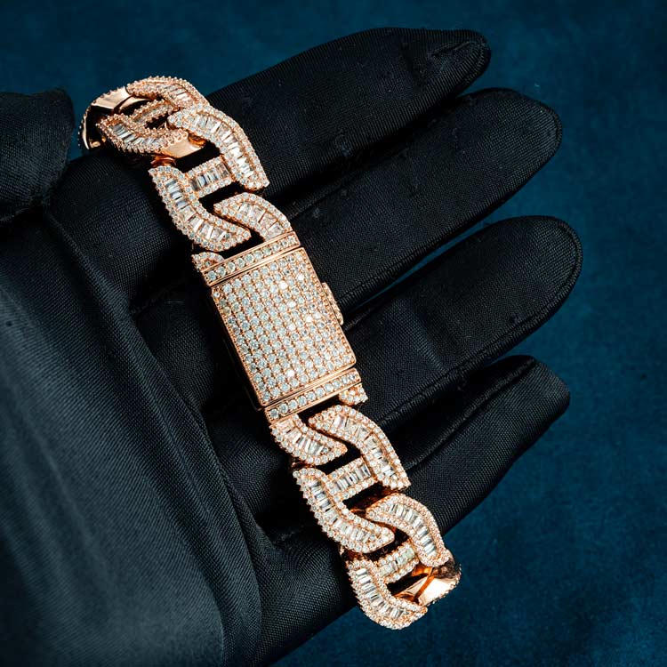 14MM Rose Gold VVS1 Moissanite Cuban Link Bracelet 925 Sterling Silver Iced Out Hip Hop Bracelet