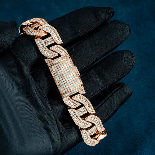 14MM Rose Gold VVS1 Moissanite Cuban Link Bracelet 925 Sterling Silver Iced Out Hip Hop Bracelet