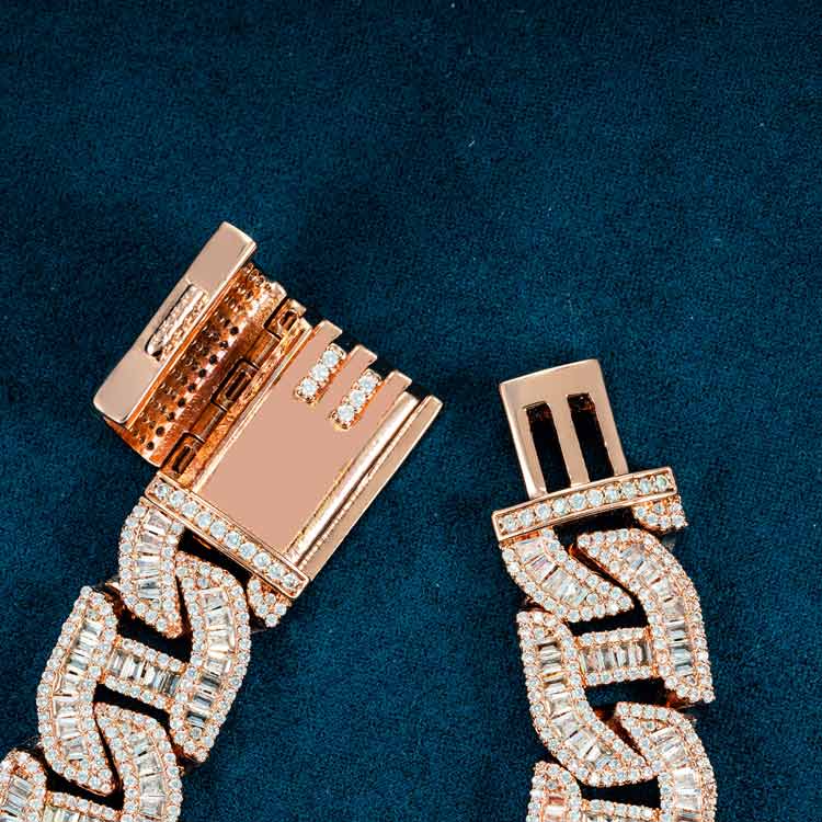 14MM Rose Gold VVS1 Moissanite Cuban Link Bracelet 925 Sterling Silver Iced Out Hip Hop Bracelet