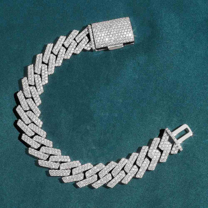 15MM Iced Out Moissanite Cuban Link Bracelet VVS1 D Color Hip Hop Statement Jewelry