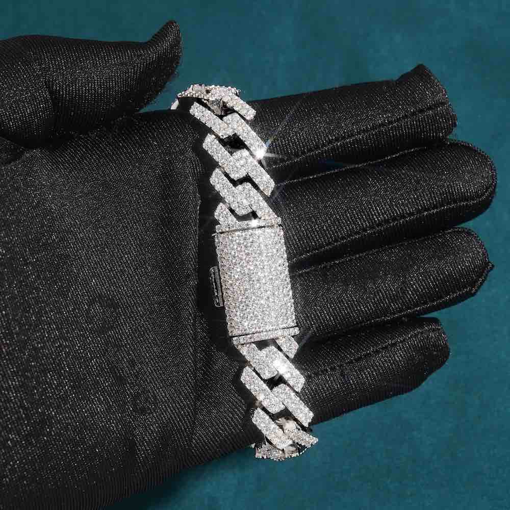 15MM Iced Out Moissanite Cuban Link Bracelet VVS1 D Color Hip Hop Statement Jewelry
