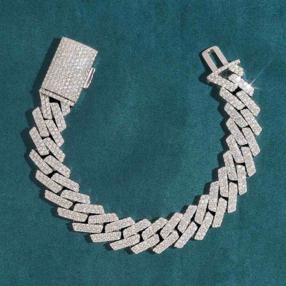 15MM Iced Out Moissanite Cuban Link Bracelet VVS1 D Color Hip Hop Statement Jewelry