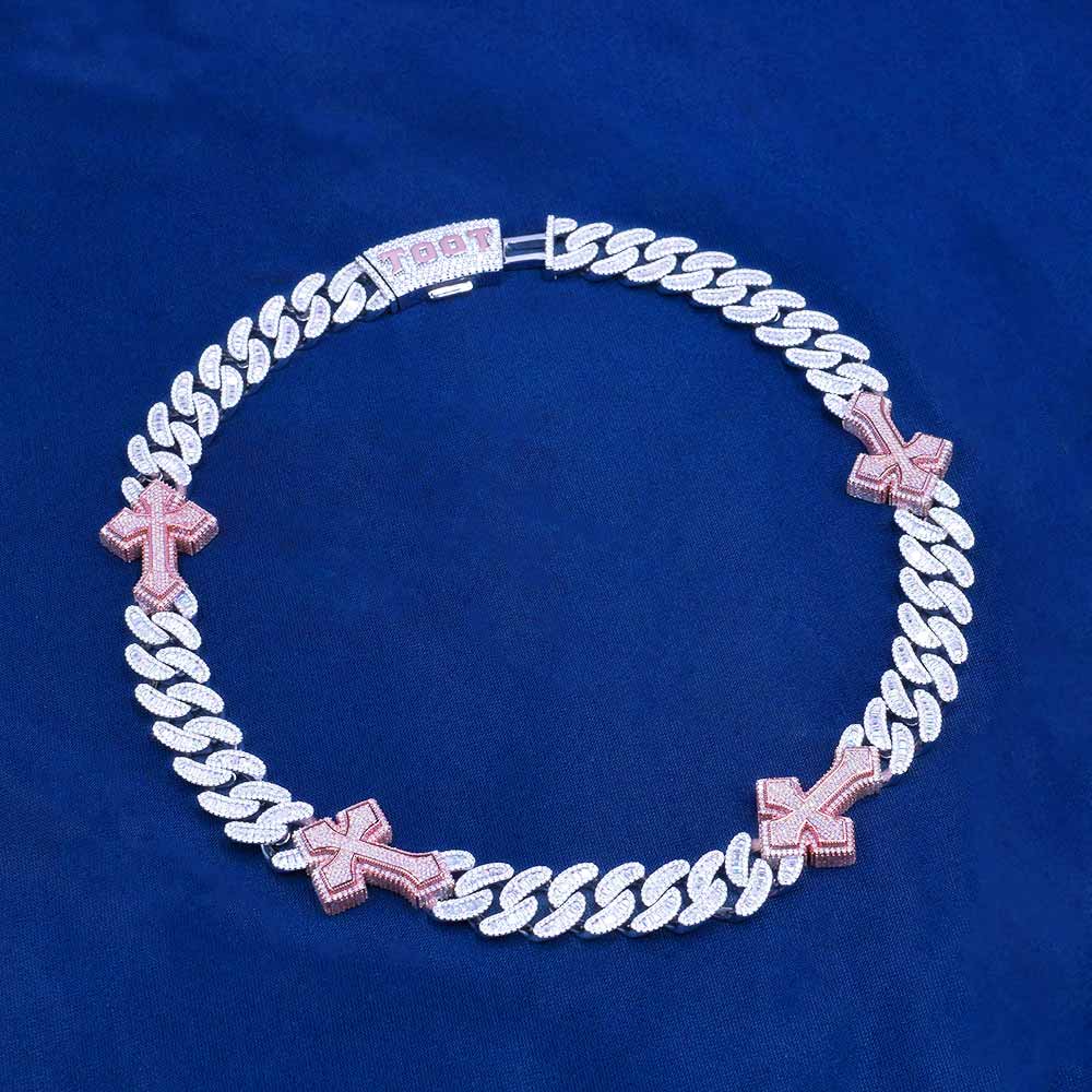 15MM Baguette Cross Moissanite Cuban Link Chain For Men's